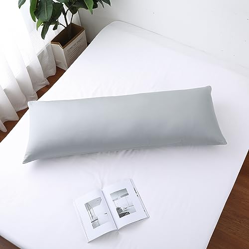 Image of 100% Egyptian Cotton Body Pillow Cover Long Pillow Case, 600 Thread Count Bed Pillow Protector with Zipper, Sateen Weave Cooling Full Body Pillowcase for Adults 20x54 Inches (1PC, Body, Gray)