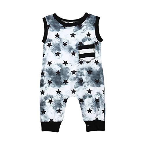 Infant Baby Girls Boys Summer Clothes Outfit Cartoon Rabbit Print Jumpsuit Sleeveless Stripe Bodysuit Romper (Stars- Black White, 6-12 Months)