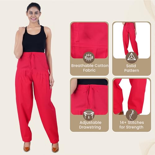 Image of Happy Bunny Salwar Pant for Women, Fine Cotton Ethnic Trousers with Drawstring Waist, Comfortable Daily, Office & Casual Wear Bottoms