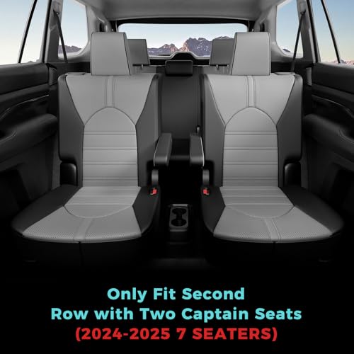 FEINEPRO Customized for Toyota Grand Highlander Car Seat Covers 2024 2025 2026 7 Seater, Full Set Faux Leather Replacement Accessories -Second Row Captain's Chairs - Black Grey by FEINEPRO - Used condition - Image 4