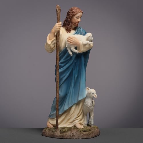 Figura decorativa Jesús el Pastor en resina pintada a mano miniatura 2