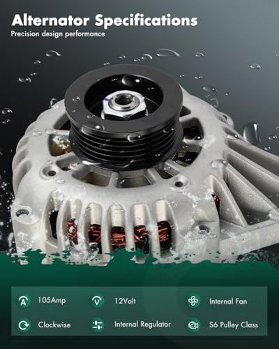 Image of SCITOO Alternator Fits for Chevrolet for Camaro 3.8L 2000-2002,for Pontiac for Firebird 3.8L 2000-2002 12V 105Amp CW S6 Pulley Class High Output Alternator 10464437
