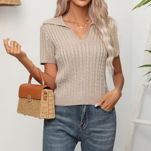 Image of MINTLIMIT Women's Short Sleeve Sweater Tops Lightweight Pullover Shirts 2025 Spring Summer Trendy Casual Blouses