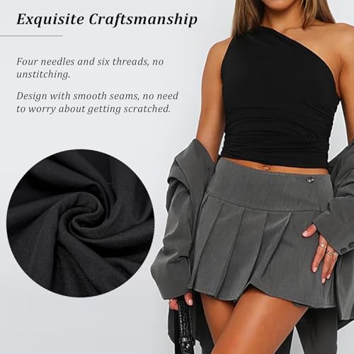 Womens One Shoulder Shirts Going Out Crop Tops Basic Sexy Slim Fit Y2K Tank Top Summer Fashion 2025 (UK, Alpha, L, Regular, Regular, Black) - Image 4