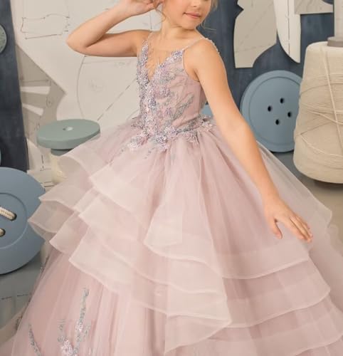 Flower Girl Dresses for Wedding Layered Tulle Princess Pageant Dress Girls Floral Ball Gown3