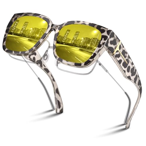 JASPIN Night Driving Glasses for Women Men - Night Vision Glasses Polarized Anti Glare Fit Over Glasses with Yellow Lens
