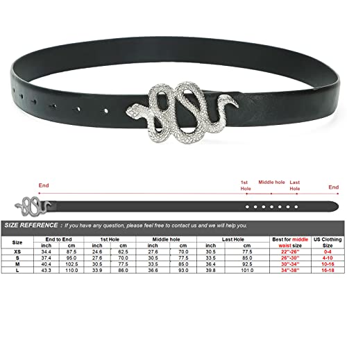 Earnda Fashion Designer Black Belts For Women's Jeans Snake Buckle Ladies Faux Leather Waist Belt Silver X-Small #TOP5