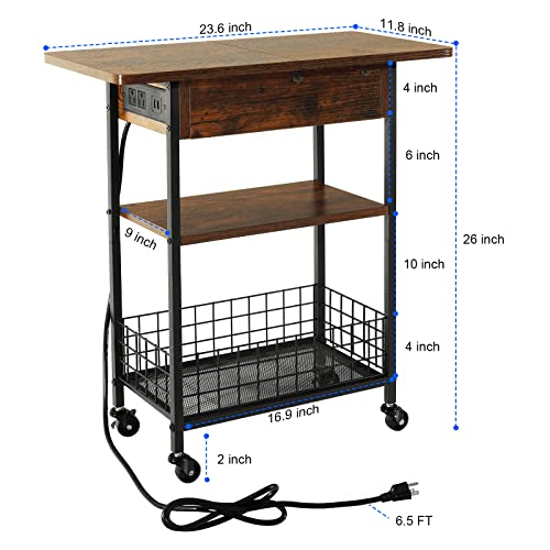 Narrow End Table With Charging Station, Narrow Side Table With Usb Ports And Outlets, Storage Nightstand Sofa Bedside Tables, Couch Small Side Table For Small Spaces Living Room Bedroom, Brown #TOP2