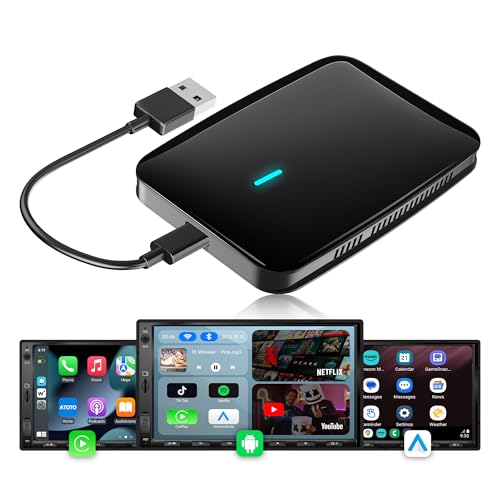 MYATOTO Wireless CarPlay Android Auto Adapter 2G+16G AI Box CarPlay Für Autos mit Kabel-CarPlay Integrierte Video-Apps (YouTube/Netflix) DriveChat AI Dual-WiFi Y-Kabel CB4A