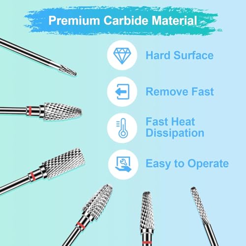 6Pcs Nail Drill Bits Set Professional, 3/32'' Electric Nail Drill Bits for Acrylic Gel Nails, Cuticle Nail Drill Bit Quick Gel Polish Remover Manicure Pedicure Tools with Cleaning Brush (Red) Alternate view