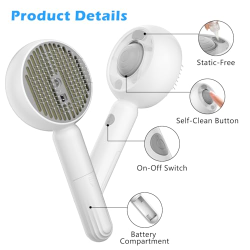 Image of 4 in 1 Cat Steam Brush for Shedding, Pet Grooming Brush with Self-Cleaning & Anti-Static, Massage Comb for Long and Short Haired Cats /Dogs, Gray