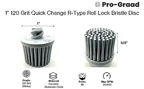 Image of 10 Pack 1 inch 120 Grit White R-Type Bristle Disc | Ceramic-Aluminum Oxide Abrasive Bristle Disc with Quick Change Roll Lock | Pack of 10 | White