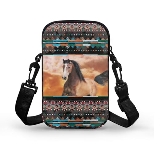 Brown Horse Tribal Style Unisex Adult Crossbody Bag, Double Layer Messenger Sling Bag Handbags Waist Fanny Pack for Birthday Holiday2