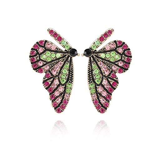 Foessd Butterfly Earrings - Big Stud Earrings Retro Colorful Crystal Butterfly Wings Statement Earrings Large Cute Costume Jewelry Graduation Gifts For Teacher Friendship Birthday Gifts For Girl Women #TOP4
