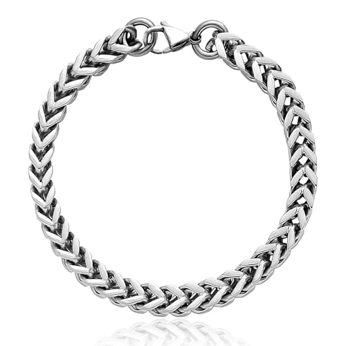 SanThree Solid Pure Titanium Link Bracelets for Men 7mm Welded Square Keel Skin Friendly Shinny Four...