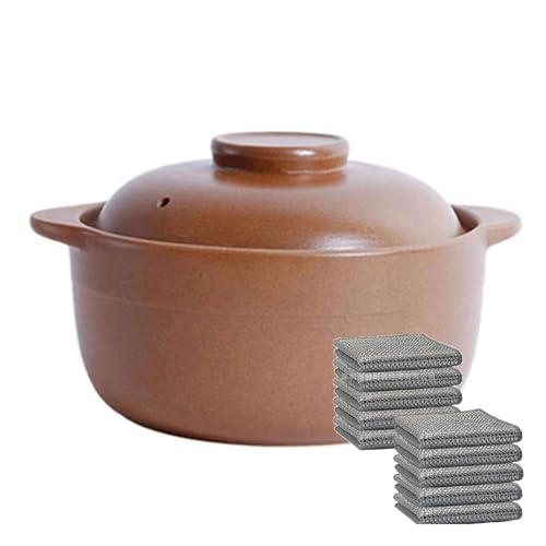 YLME Cazuela para Guisos Cazuela De Barro Antigua Sin Esmaltar – Loza Resistente A Altas Temperaturas con Tapa, Ideal para Sopas, Guisos, Gachas Y para Cocinar En Estufas De Gas,1.2L