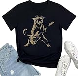 Vintage Rock and Roll T-Shirt for Women Funny Music Graphic Short Sleeve Nashville Country Concert Top Tees, 2Black, X-Large