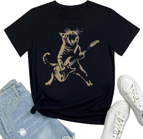 Vintage Rock and Roll T-Shirt for Women Funny Music Graphic Short Sleeve Nashville Country Concert Top Tees, 2Black, X-Large