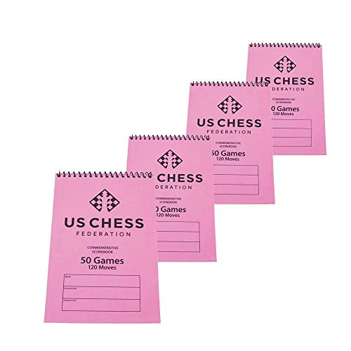US Chess Federation Commemorative Spiral Chess Scorebook - Pink - 120 Moves/Game (4 Pack)