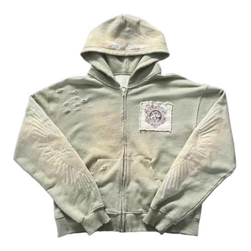 Vhitler Y2k Grunge Zip Up Hoodie Women Men Oversized Emo Goth 2000s Graphic Hoodie Streetwear Jacket Fall Baggy Sweatshirts (Light green,Small)