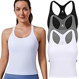 Evercute Women's 1/2/3 Pack Ribbed Workout Tank Tops with Built in Bra Racerback Seamless Crop Tank Tops Camisole Sport Tanks