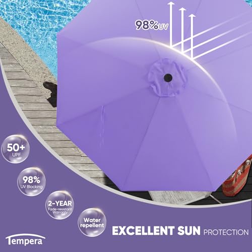 Image of Tempera Patio Market Outdoor Table Umbrella with Auto Tilt and Crank, Large Sun Umbrella with Sturdy Pole & Fade Resistant Canopy, Easy to Set
