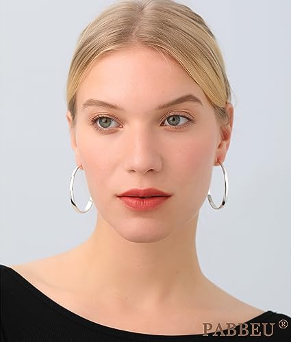PABBEU Sterling Silver Hoop Earrings for Women - Large Hypoallergenic Thin Oversize Big Hoops - S925 Hypoallergenic3