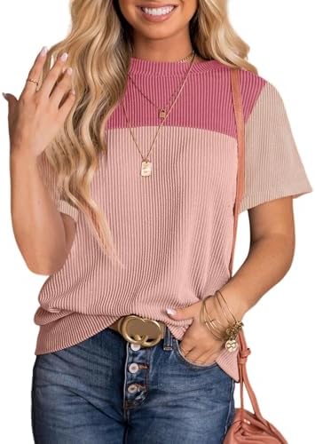 Dokotoo Womens Color Block Fashion Short Sleeve Crewneck Knitted Spring Summer Casual Loose T Shirts Tops Dokotoo Womens Color Block Fashion Short Sleeve Crewneck Knitted Spring Summer Casual Loose T Shirts Tops