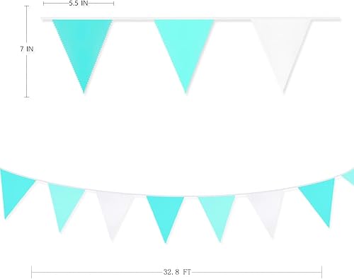 Miniatura 7 de Pancarta verde aguamarina de 32 pies para decoración de fiesta, bandera triangular, banderines de tela para boda, cumpleaños, compromiso, novia,