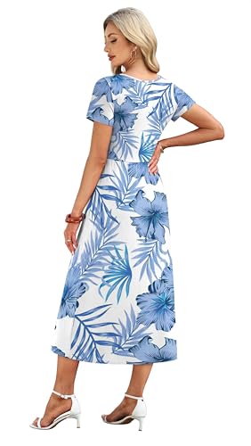 Image of OFEEFAN Summer Dresses for Women Flowy Casual A-Line Midi Dress Beach Vacation Sundresses with Pockets S-2XL