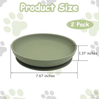 Apatal Silicone Dog Bowl Set of 2-7.7in No Spill Puppy Food and Water Dish Less Mess Cat Plates with Suction Cup Non-Tippable Feeding Bowls for Small & Medium-Sized Pets (Round Green)