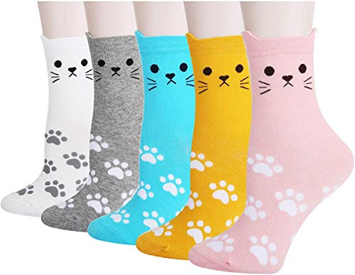 SOCKFUN 5 Pack Women's Girl Cat Socks Kitty Socks Animal Socks Gift Pet Socks Size 6-10