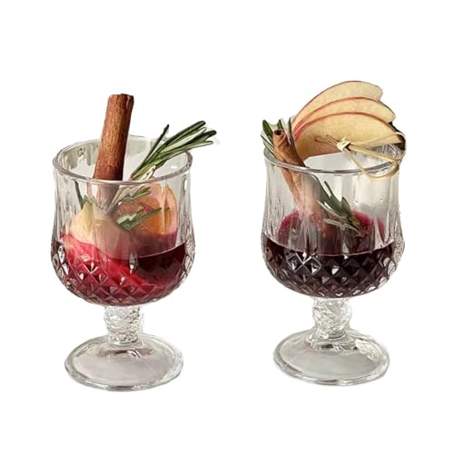 crayfomo Paquete de 6 copas de vidrio texturizadas vintage, copas de vino de cóctel transparentes con base resistente, ideales para vino caliente, margaritas, fiestas, bodas y bar en casa
