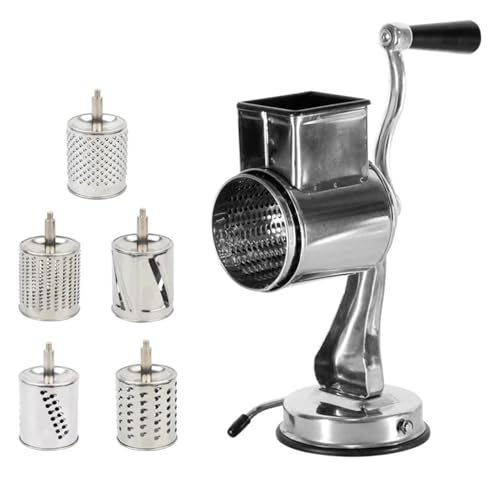 Trituradora de lácteos rotativa – Cortador de tambor de acero inoxidable con mango de manivela, base de succión, herramienta de rallado manual rápido, dispositivo de preparación de comidas de cocina |