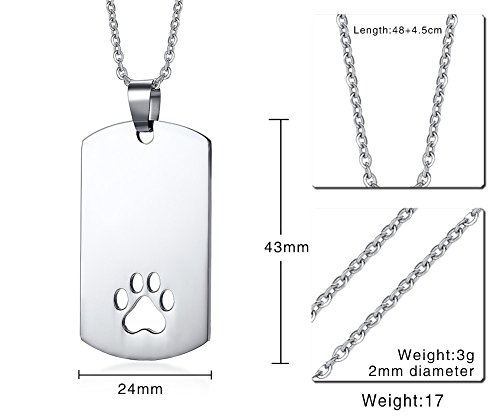 Mealguet Jewelry Personalized Engraving Stainless Steel Hollow Pet Paw Print Dog Tag Pendant Necklace With 24" Chain #TOP1