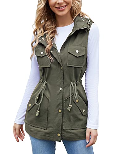 BBX Lephsnt Womens Utility Vest Drawstring Waist Military Sleeveless Jacket3