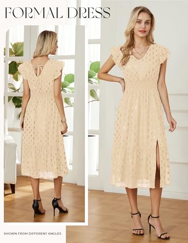 Image of GRACE KARIN 2026 Womens Summer Dresses V Neck Ruffle Sleeve Floral Boho Beach Dress A-Line Swing Midi Wedding Guest Sundress