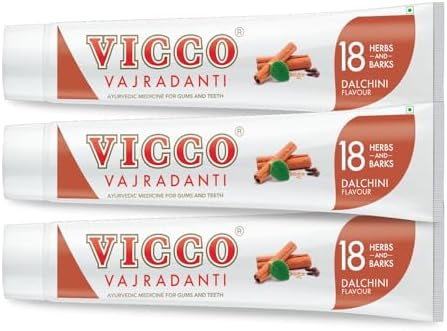 Vicco Vajradanti Paste in Dalchini Flavour I Ayurvedic Toothpaste with 18 Herbs & Barks | Strengthens Teeth & Gums | Helps Reduce Plaque, Tartar & Sensitivity | Fluoride-Free | [160g | Pack of 3]