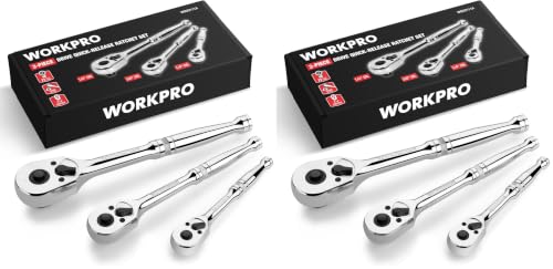 Image of WORKPRO 3-Piece Ratchet Set, 1 /4 inch, 3 /8 inch, 1 /2 inch Drive, 72-Tooth (Pack of 2)