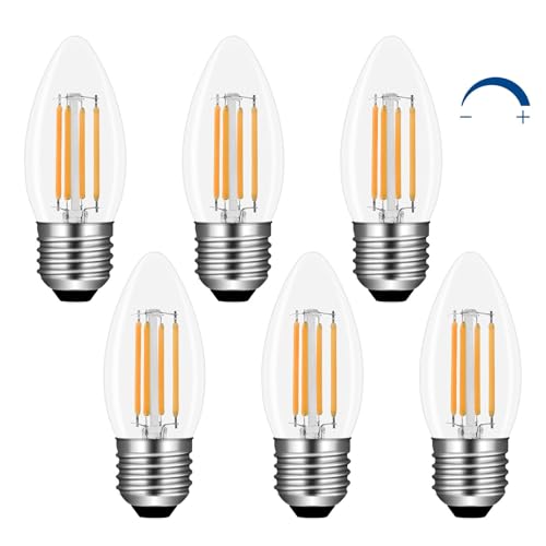 Akynite C35 E27 4W LED Candle Bulbs Dimmable Warm White 2700K, 400LM, Equivalent to E27 40W, AC 220V, C35 ES Edison Screw LED Candle Light Bulb for Chandelier, 6pcs