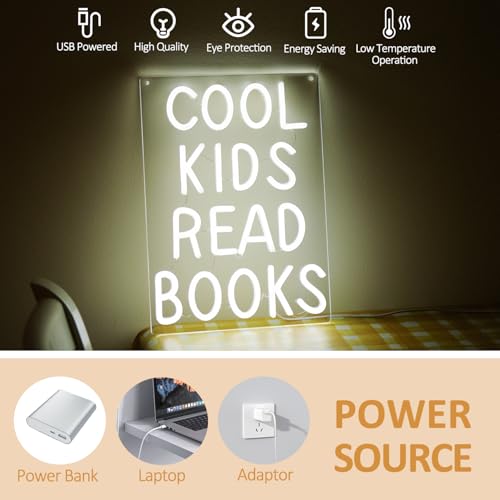 Image of Cool Kids Read Books Neon Sign for Classroom Wall Decor, Light Up Neon Signs for Kids Read Corner Decor Library Bedroom