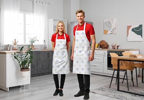 Image of Yaanthiv's Printed Cotton Kitchen Aprons | Unisex Aprons for Men and Women perfect for Home Kitchen, Restaurant, Coffee house, Cooking, Bar, Salon | Washable | Large Storage Pocket | Set of 2