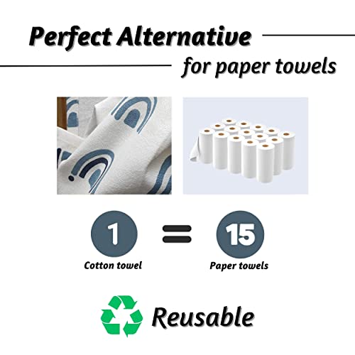 Folkulture Cotton Kitchen Towels And Dishcloths Set With Hanging Loop, Set Of 3 Flour Sack Dish Towels And Dish Cloths For Drying Dishes, Highly Absorbent Decorative Tea Towels, 20 X 26 Inches, Mystic #TOP4