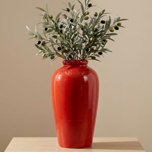 Wancetang Red Ceramic Vase for Home Decor - 11 Inch Tall Modern Decorative Vase for Centerpieces Boho Flower Vase for Pampas Grass Christmas Living Room Kitchen Fireplace Entryway Shelf Decor
