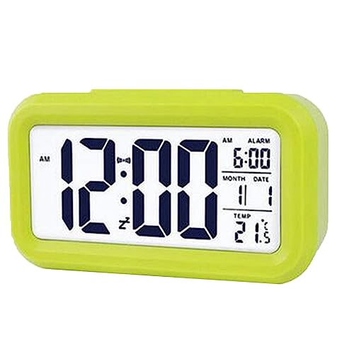 Image of Digital Alarm Clock, Battery Operated Alarm Clock with Date,Indoor Temperature,Smart Night Light, Easy Operation Electronic Clock for Bedrooms Home Kids-（Green）