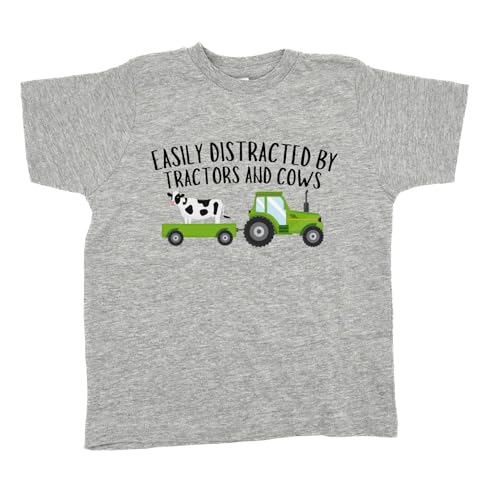 Easily Distracted By Tractors And Cows Country Beige Gray Toddler And Youth Shirt