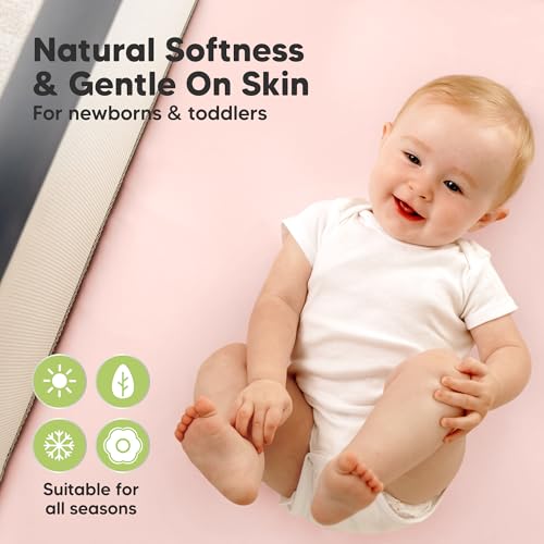 Image of 2 Pack and Play Sheets, Waterproof Mini Crib Sheets Fitted - 38x26 Organic Cotton Pack N Play Sheets for Graco Pack and Play Mattress, Playard Baby Crib Sheets,Neutral for Boy,Girl,Toddler(Mist Rose)