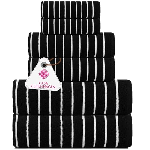 Casa Copenhagen Ecstatic 6 Piece Towel Set - Black 600gsm 2 Bath Towels, 2 Hand Towels, 2 Face Cloths Soft Egyptian Cotton for Bathroom, Kitchen and Shower