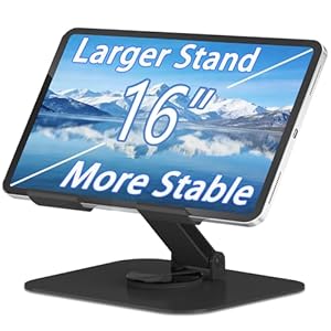 TAPMEI Larger Metal Tablet Stand, Adjustable 360° Rotation Tablet Holder Compatible with 4-16" Tablet Such as iPad Pro, iPad Air Mini, Tab S10 Ultra (Black)