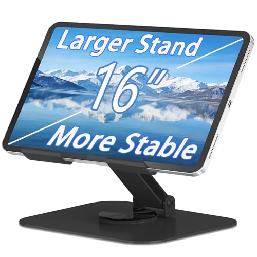 TAPMEI Larger Metal Tablet Stand, Adjustable 360° Rotation Tablet Holder Compatible with 4-16" Tablet Such as iPad Pro, iPad Air Mini, Tab S10 Ultra (Black)